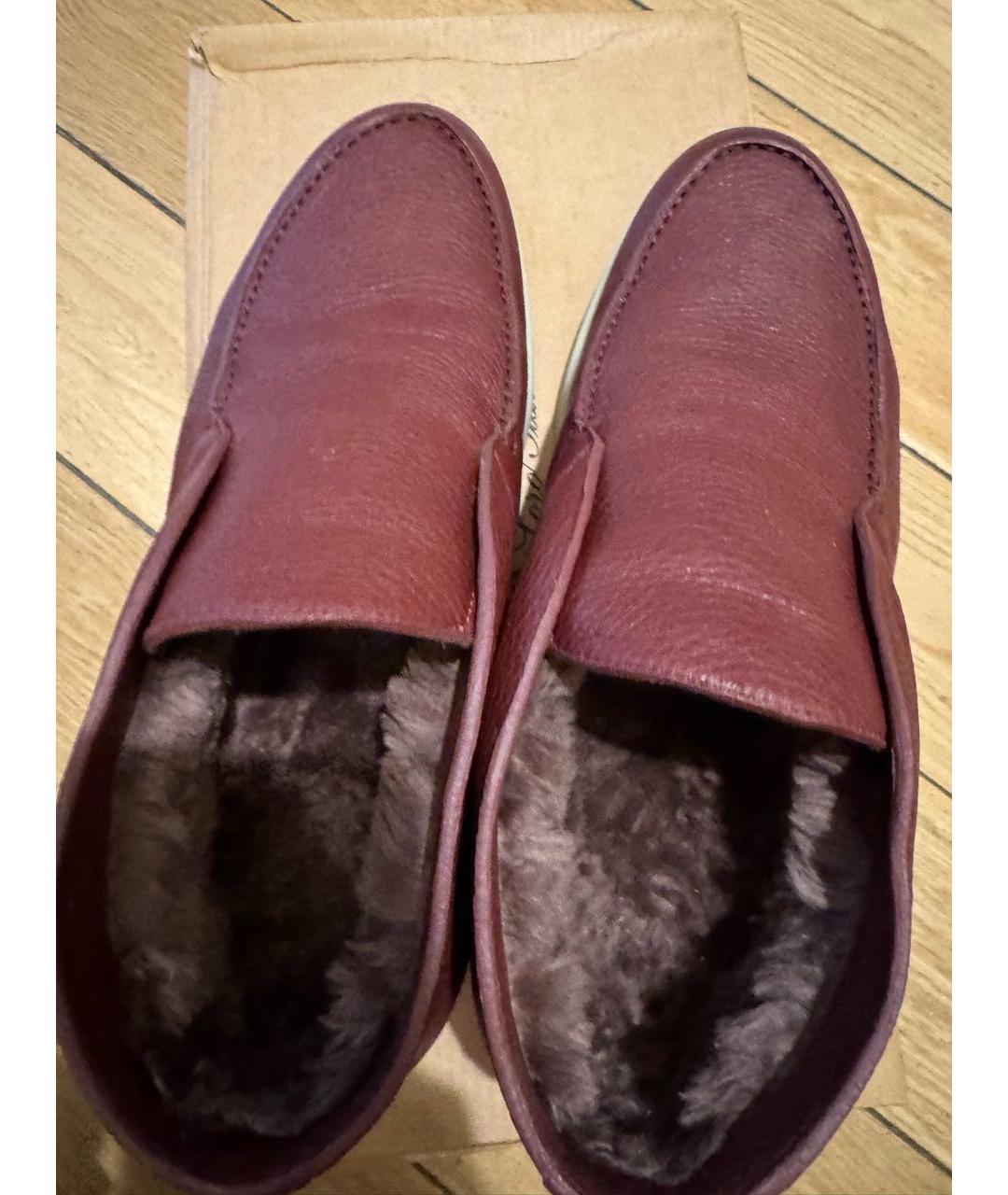 LORO PIANA Бордовые кожаные лоферы, фото 3