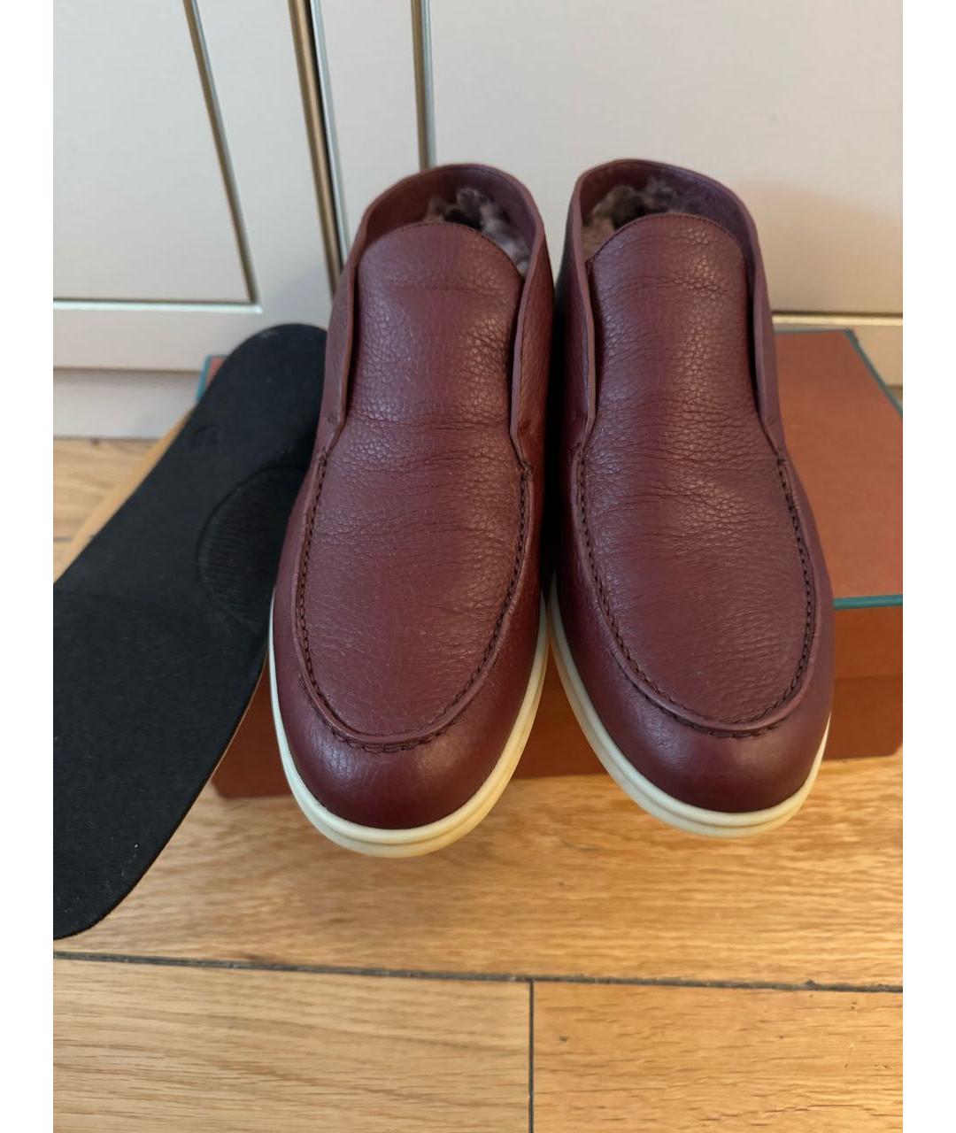 LORO PIANA Бордовые кожаные лоферы, фото 2