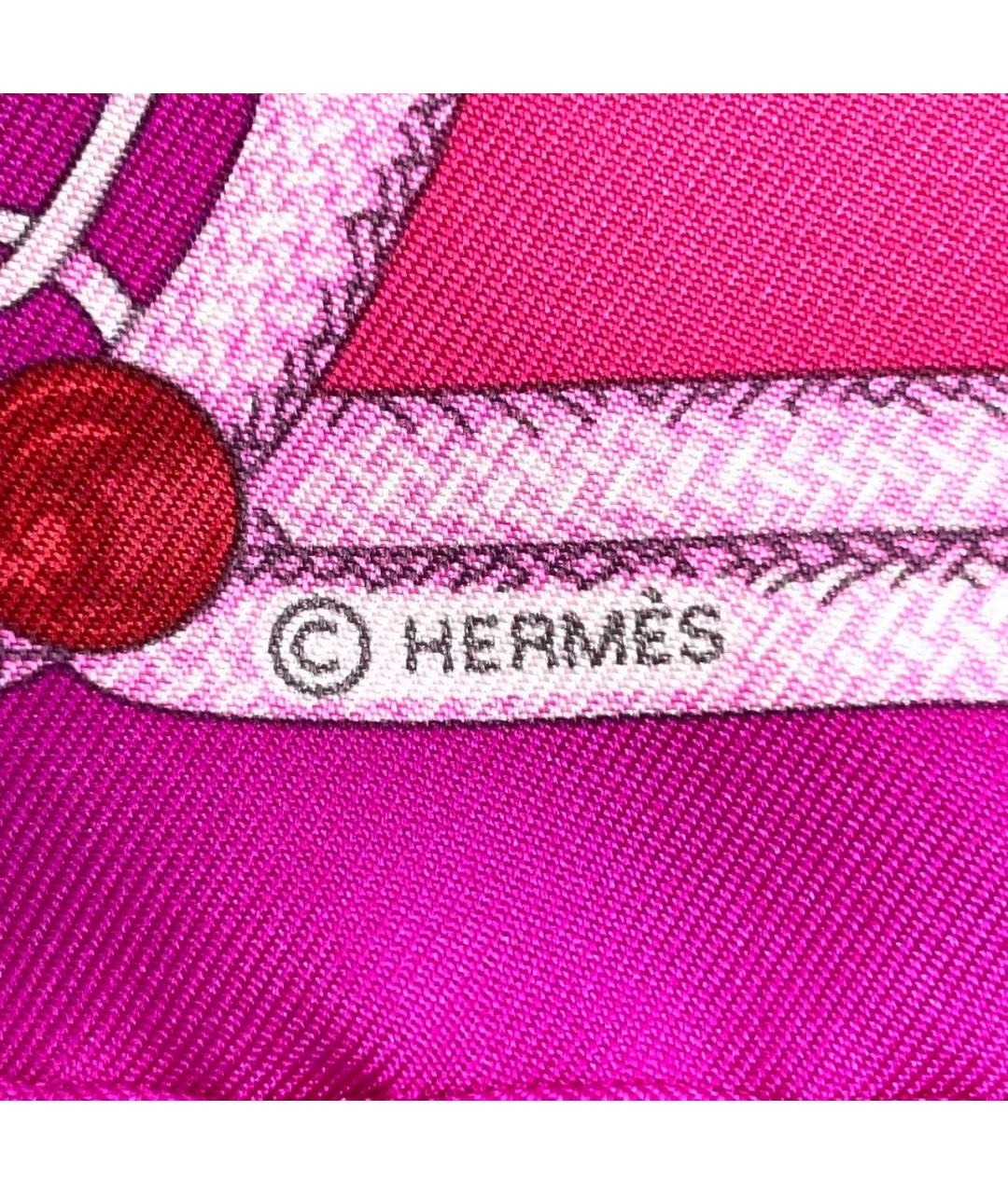 HERMES Розовый шелковый платок, фото 3