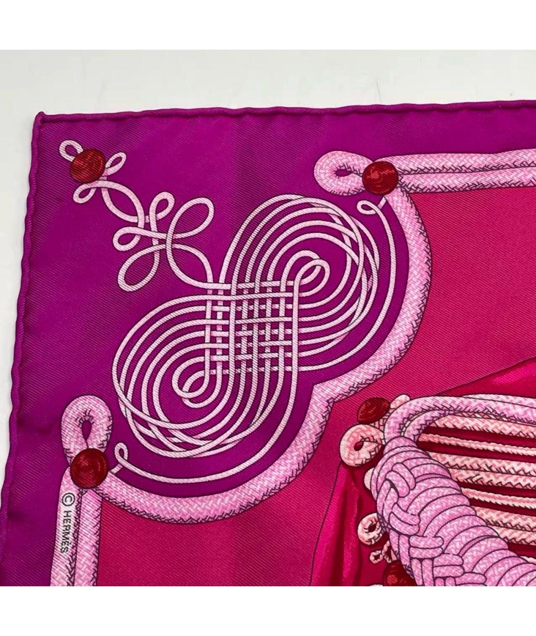 HERMES Розовый шелковый платок, фото 4