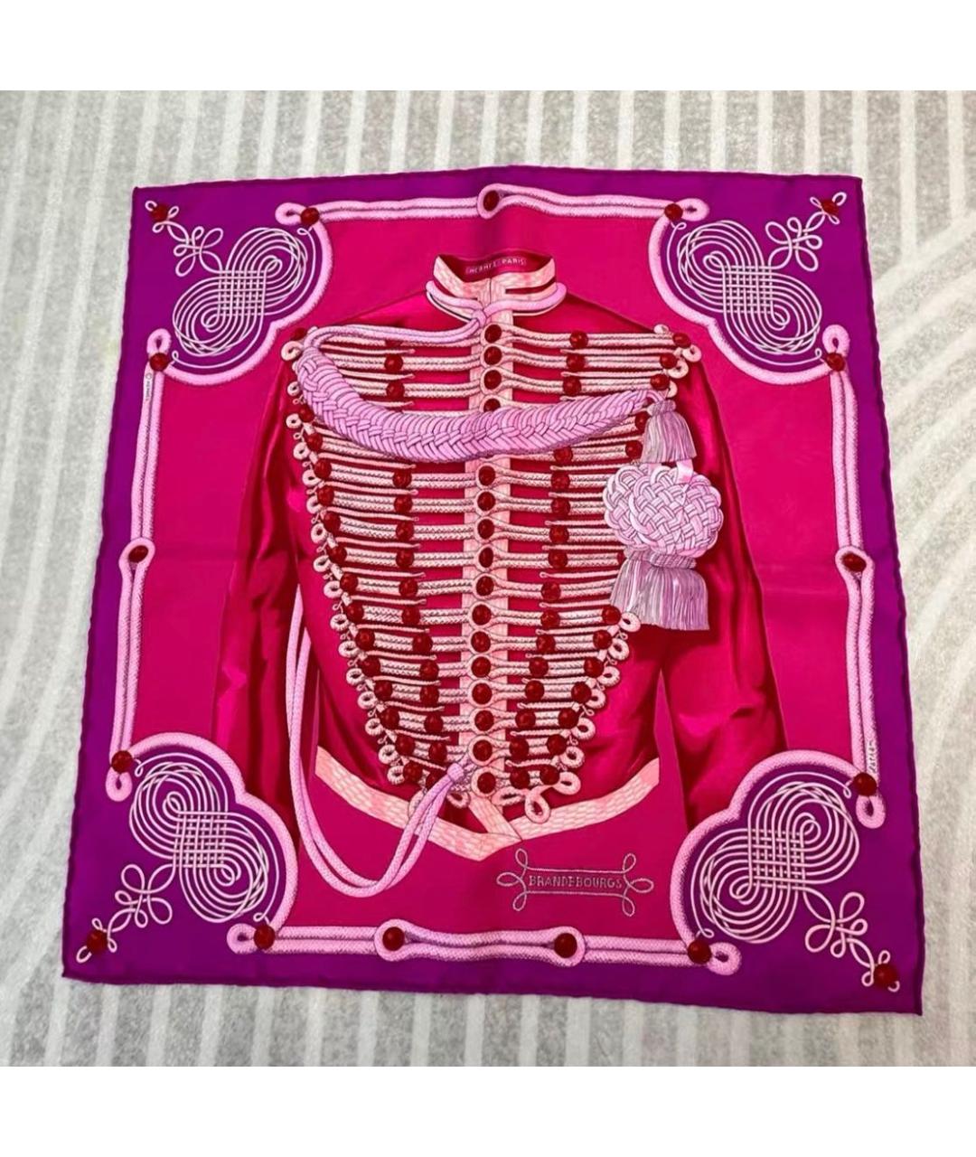 HERMES Розовый шелковый платок, фото 9