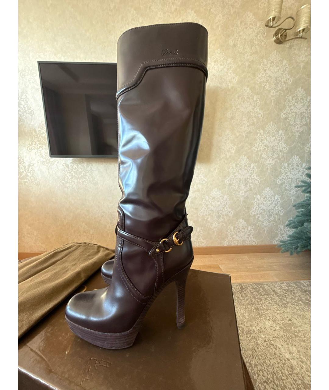 GUCCI Коричневые кожаные сапоги, фото 6