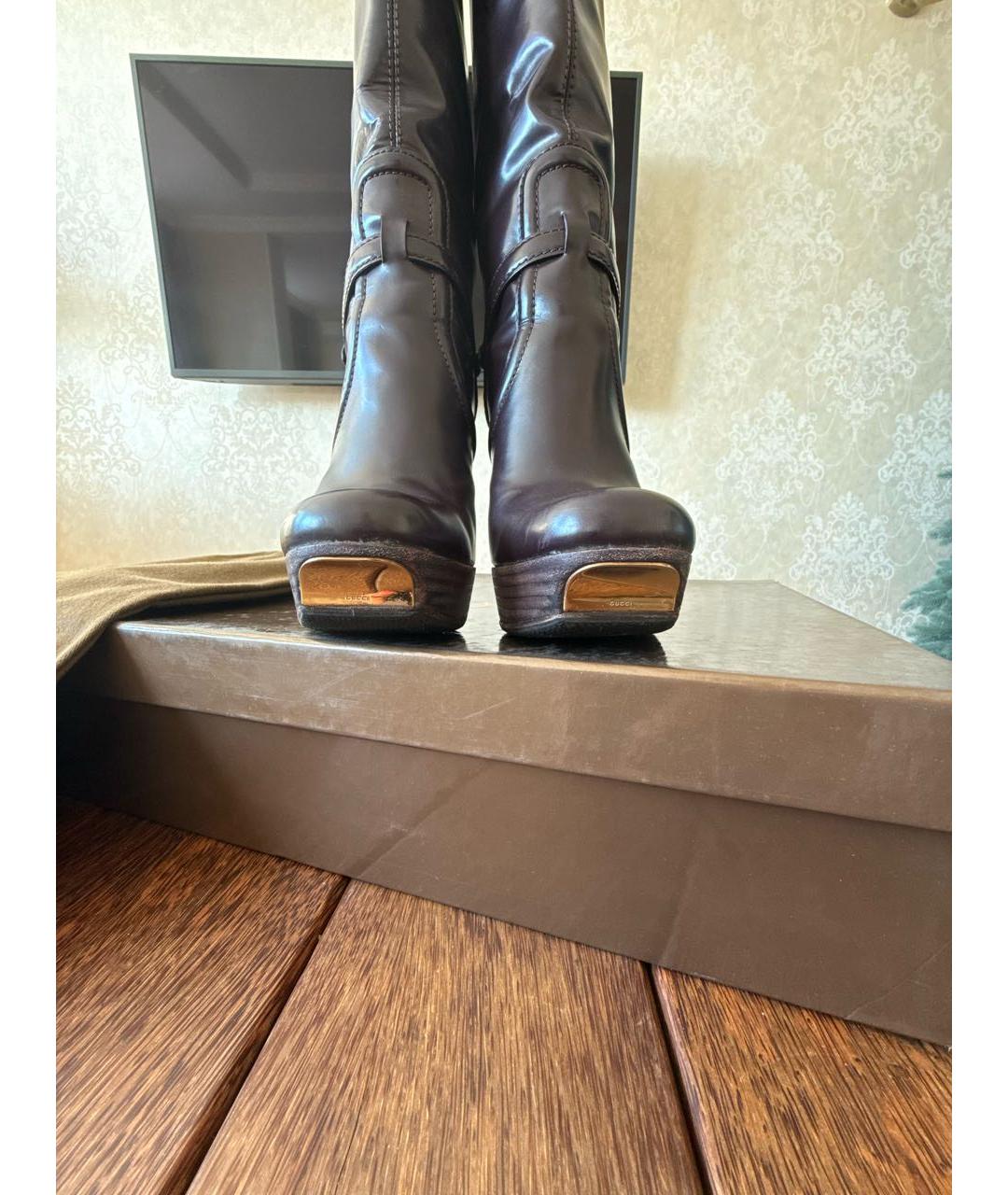 GUCCI Коричневые кожаные сапоги, фото 5