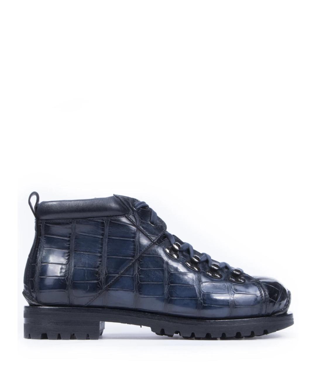 SANTONI Синие высокие ботинки из экзотической кожи, фото 1