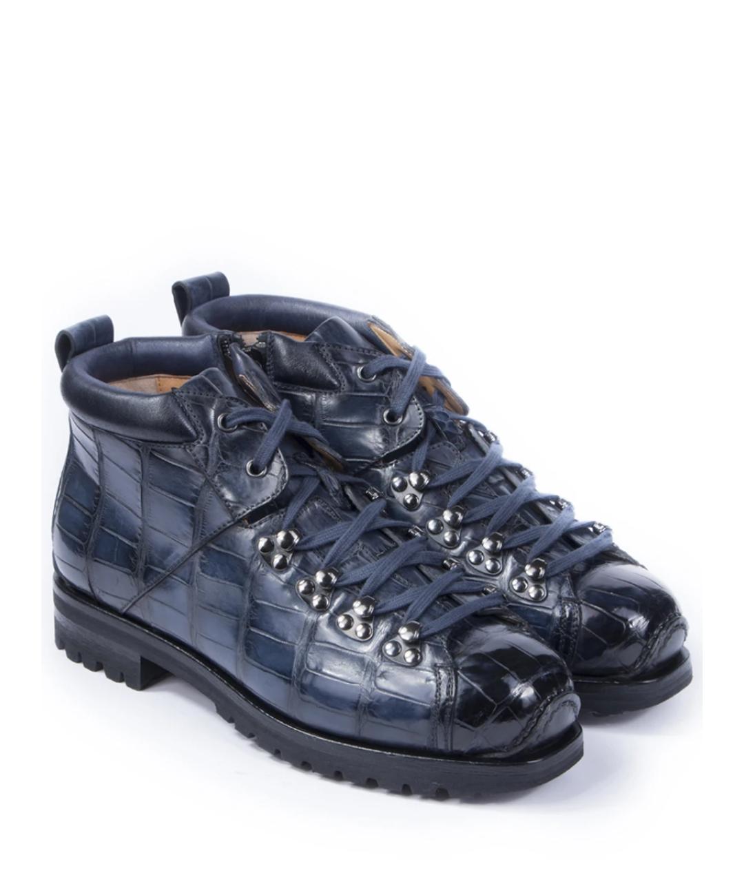 SANTONI Синие высокие ботинки из экзотической кожи, фото 2