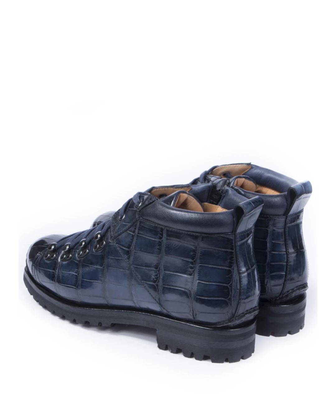 SANTONI Синие высокие ботинки из экзотической кожи, фото 4