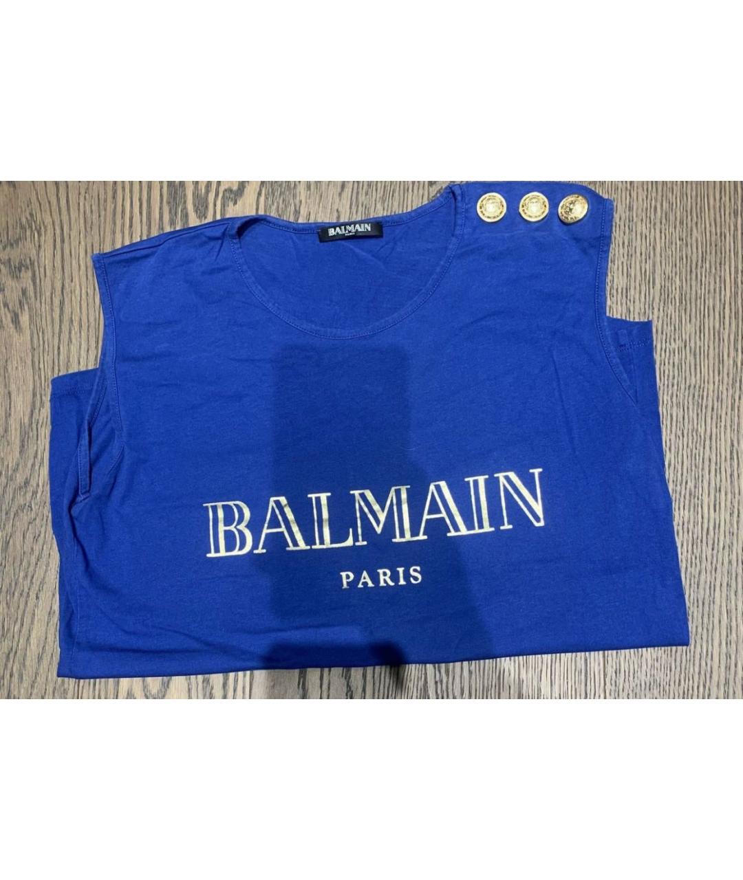 BALMAIN Синяя хлопковая майка, фото 3