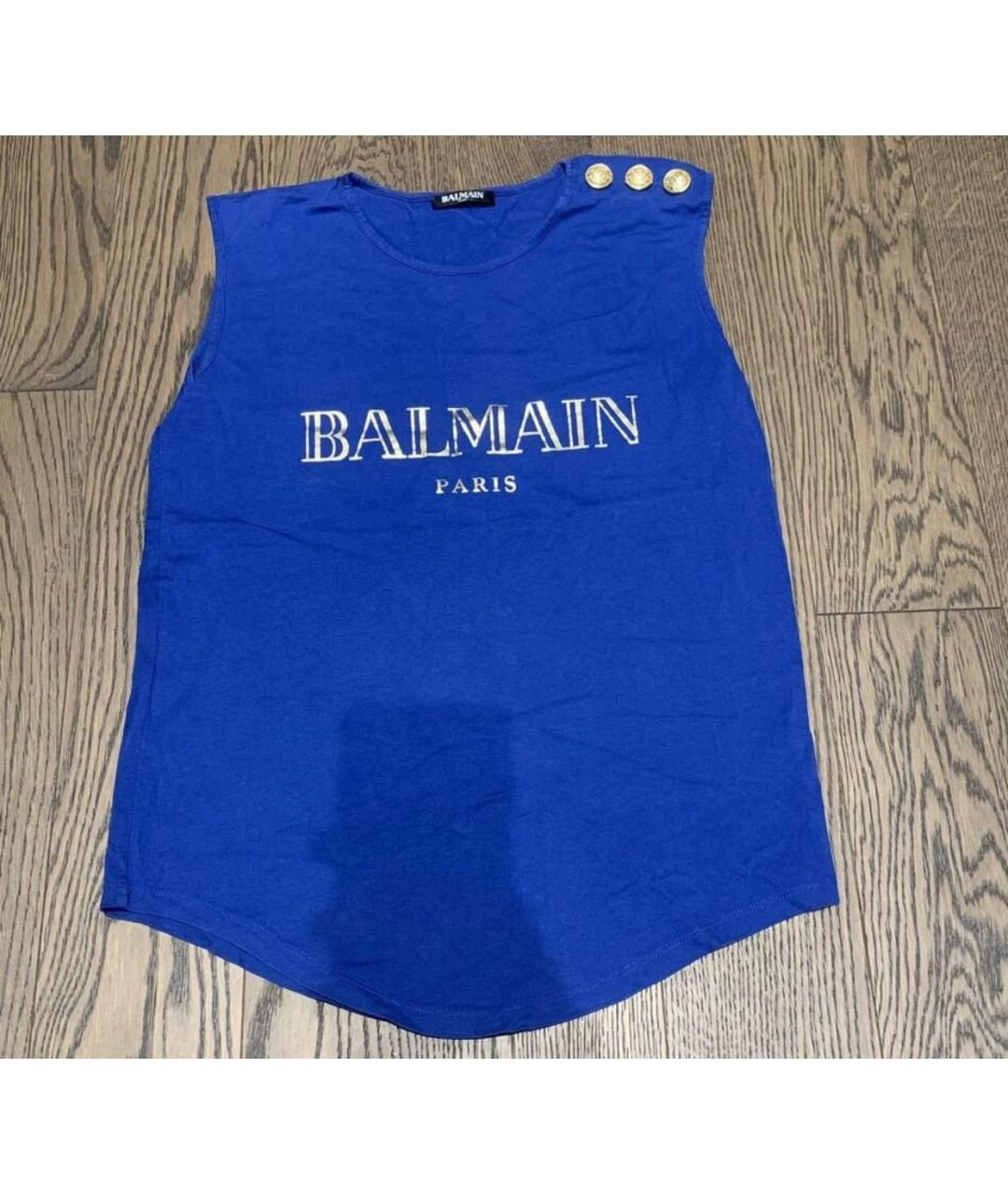 BALMAIN Синяя хлопковая майка, фото 6