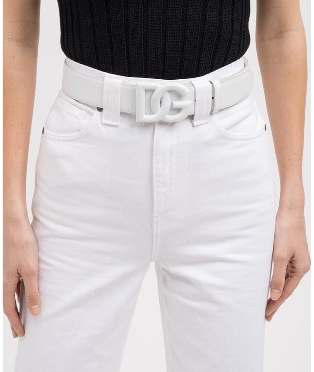 DOLCE&GABBANA Белый кожаный ремень, фото 2
