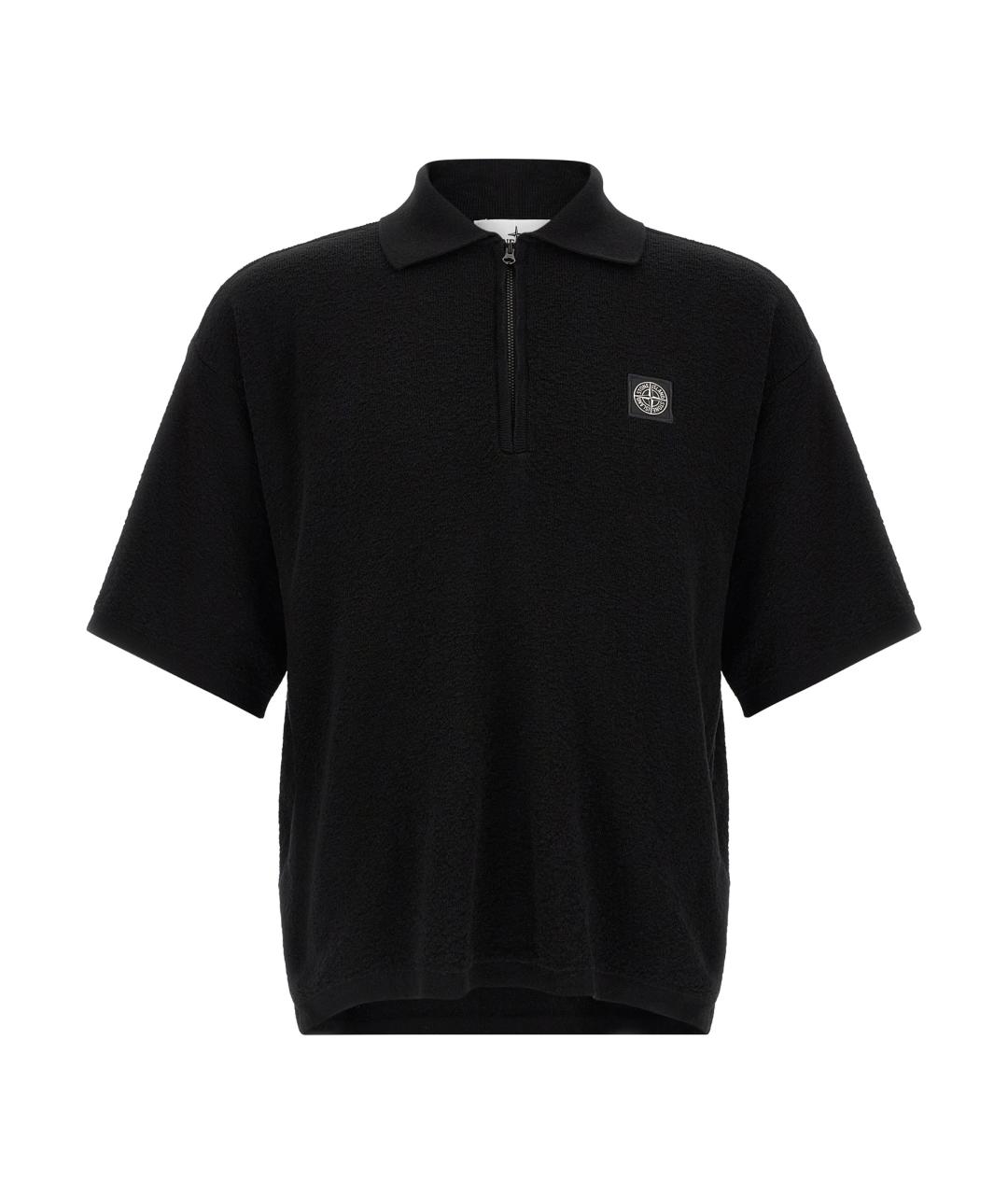 STONE ISLAND Черное хлопковое поло с коротким рукавом, фото 1