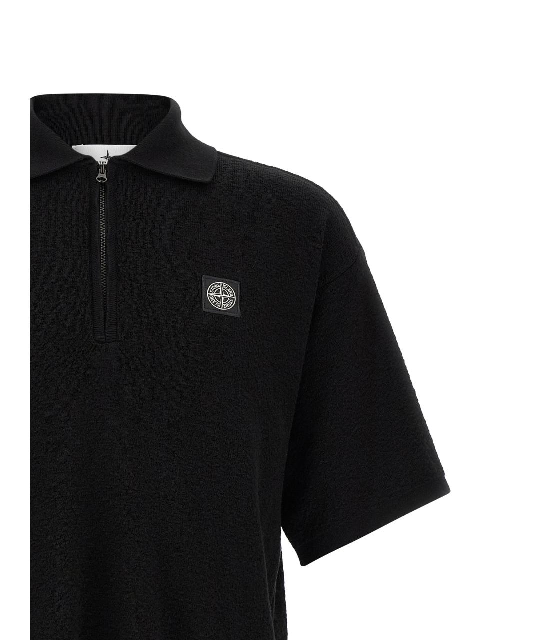 STONE ISLAND Черное хлопковое поло с коротким рукавом, фото 3