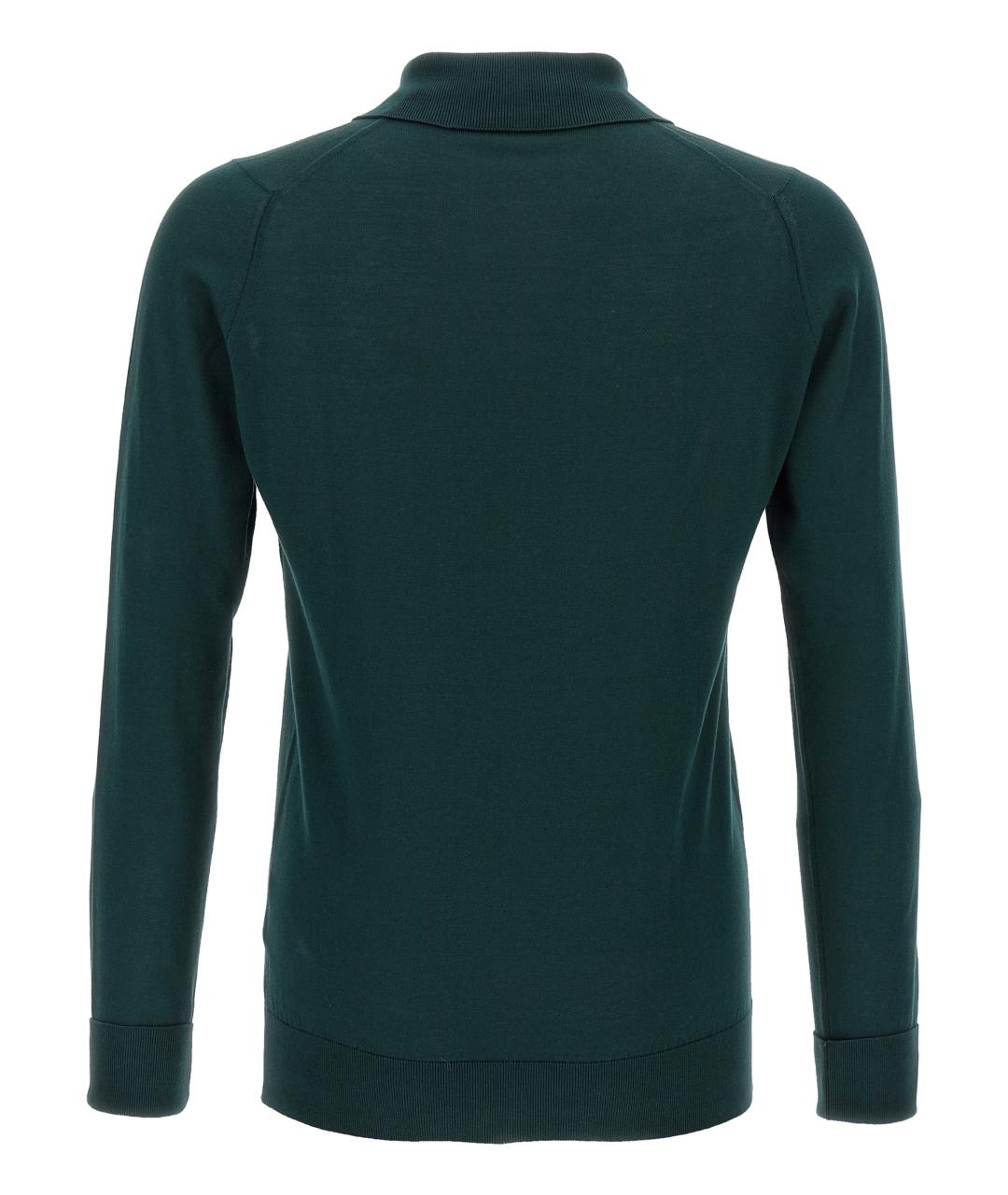 JOHN SMEDLEY Зеленые хлопковое поло с длинным рукавом, фото 2