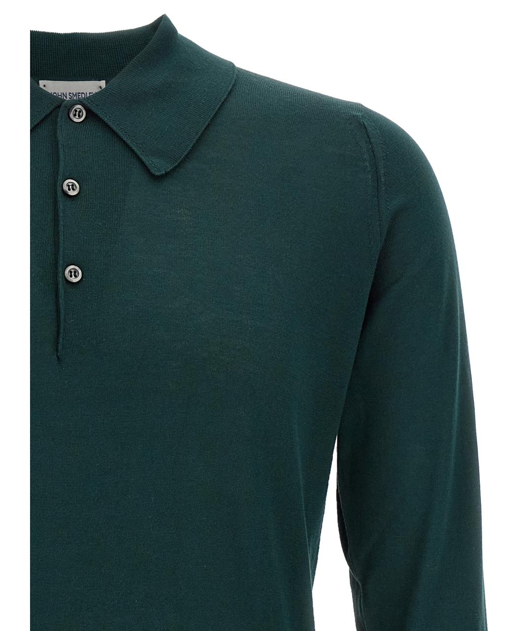 JOHN SMEDLEY Зеленые хлопковое поло с длинным рукавом, фото 3