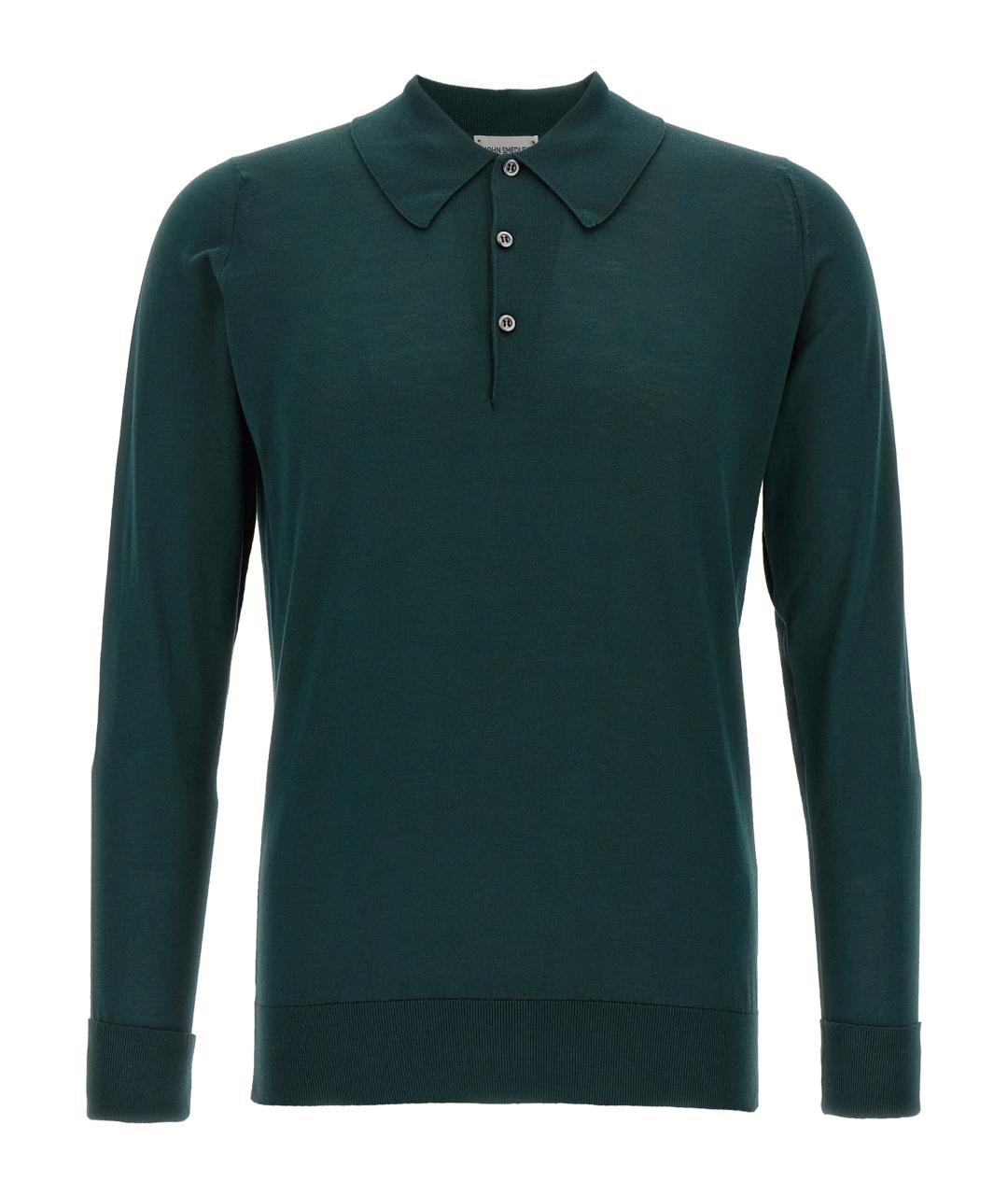 JOHN SMEDLEY Зеленые хлопковое поло с длинным рукавом, фото 1