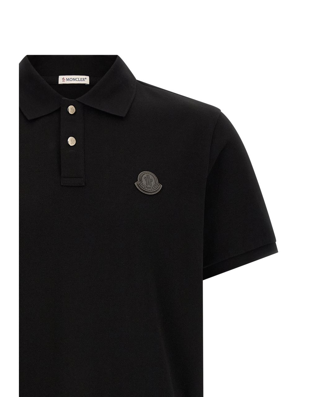 MONCLER Черное хлопковое поло с коротким рукавом, фото 3