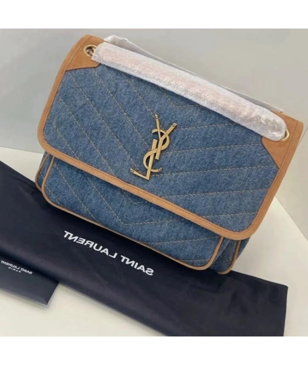 SAINT LAURENT Темно-синяя деним сумка через плечо, фото 2