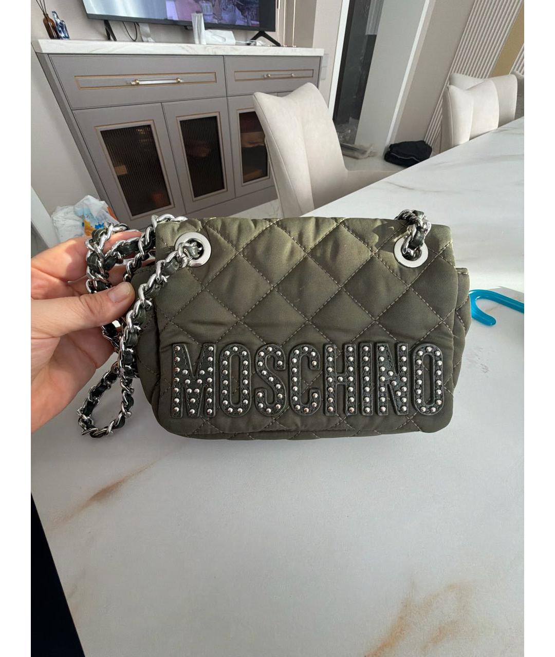 MOSCHINO Хаки тканевая сумка через плечо, фото 5
