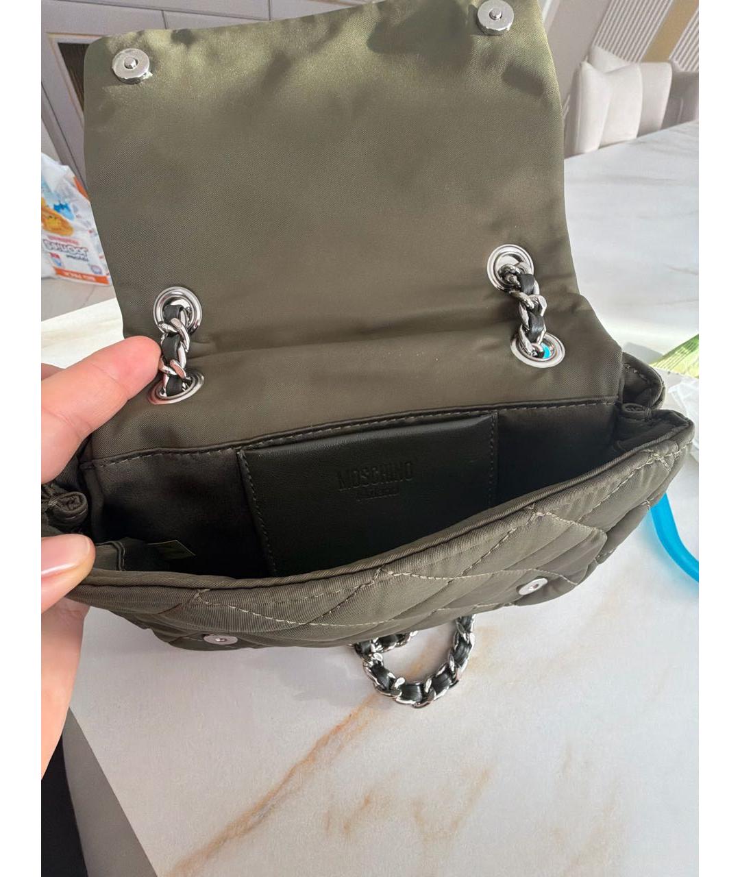 MOSCHINO Хаки тканевая сумка через плечо, фото 4