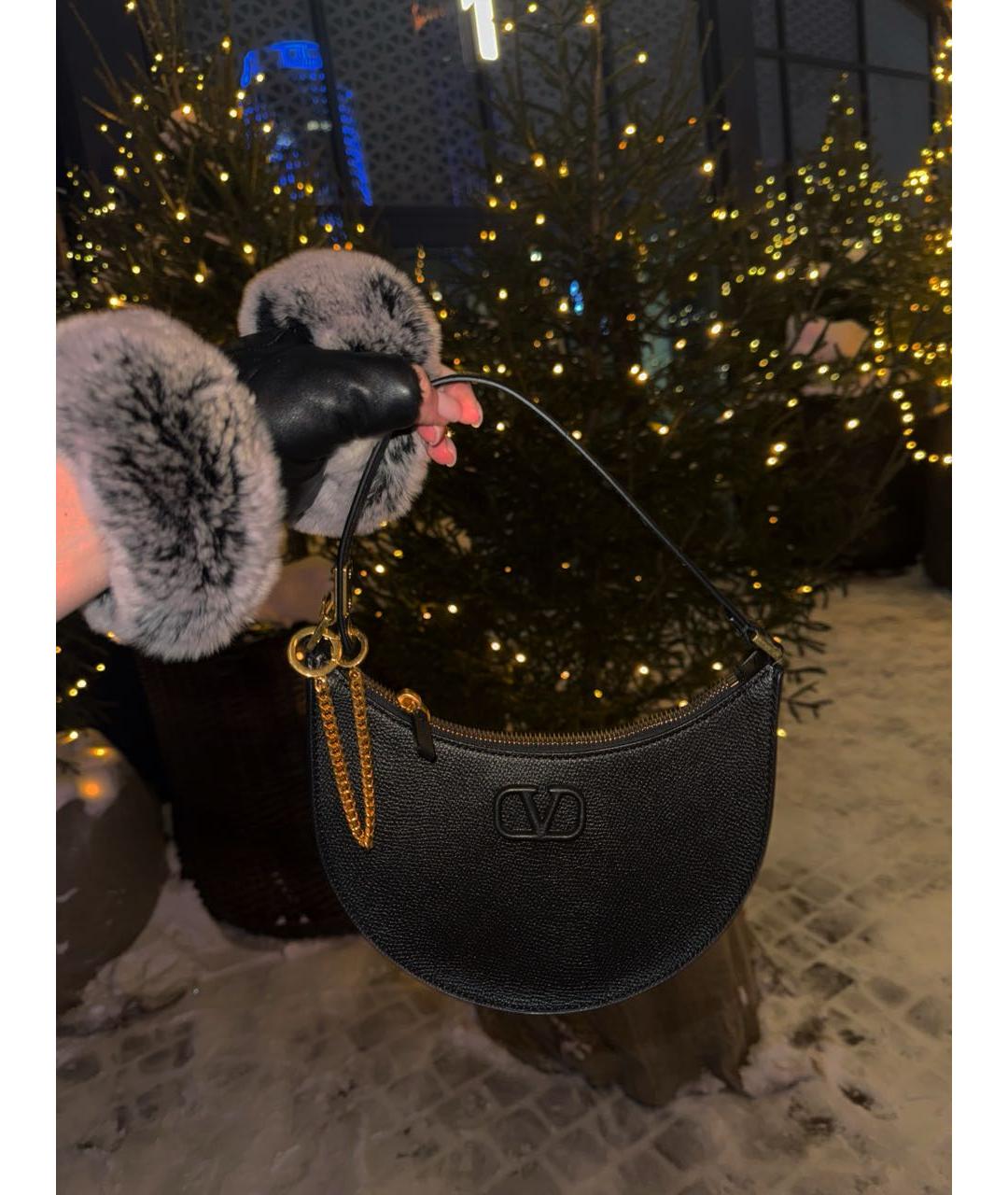 VALENTINO Черная кожаная сумка с короткими ручками, фото 2