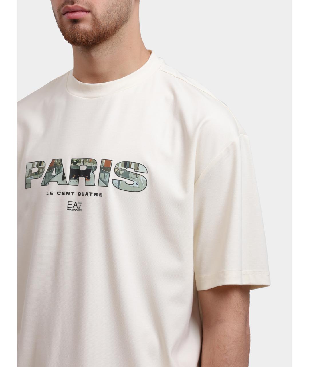 EA7 Белая хлопковая футболка, фото 3
