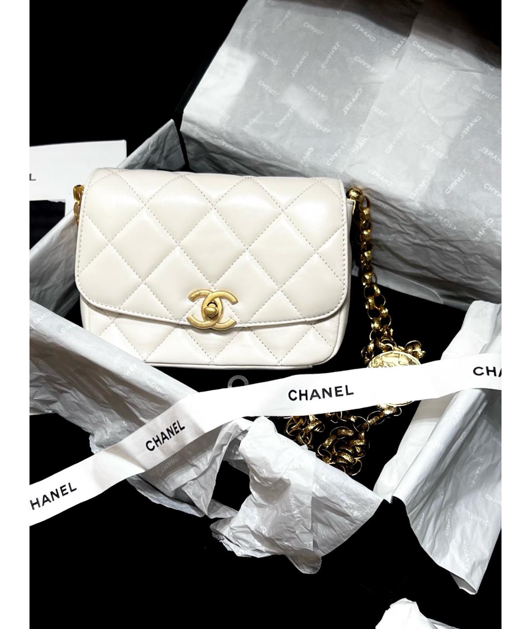 CHANEL Белая кожаная сумка через плечо, фото 7