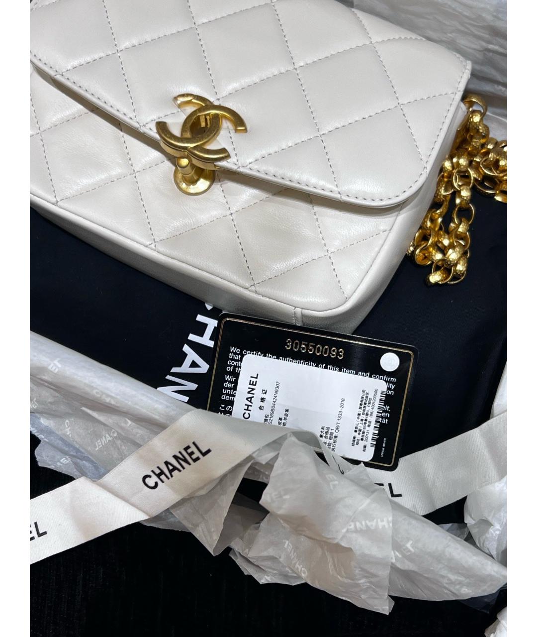 CHANEL Белая кожаная сумка через плечо, фото 6