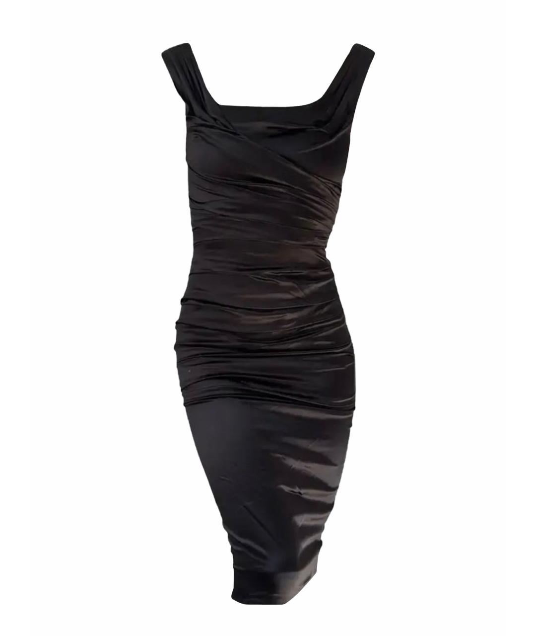 DOLCE&GABBANA Черное атласное коктейльное платье, фото 1