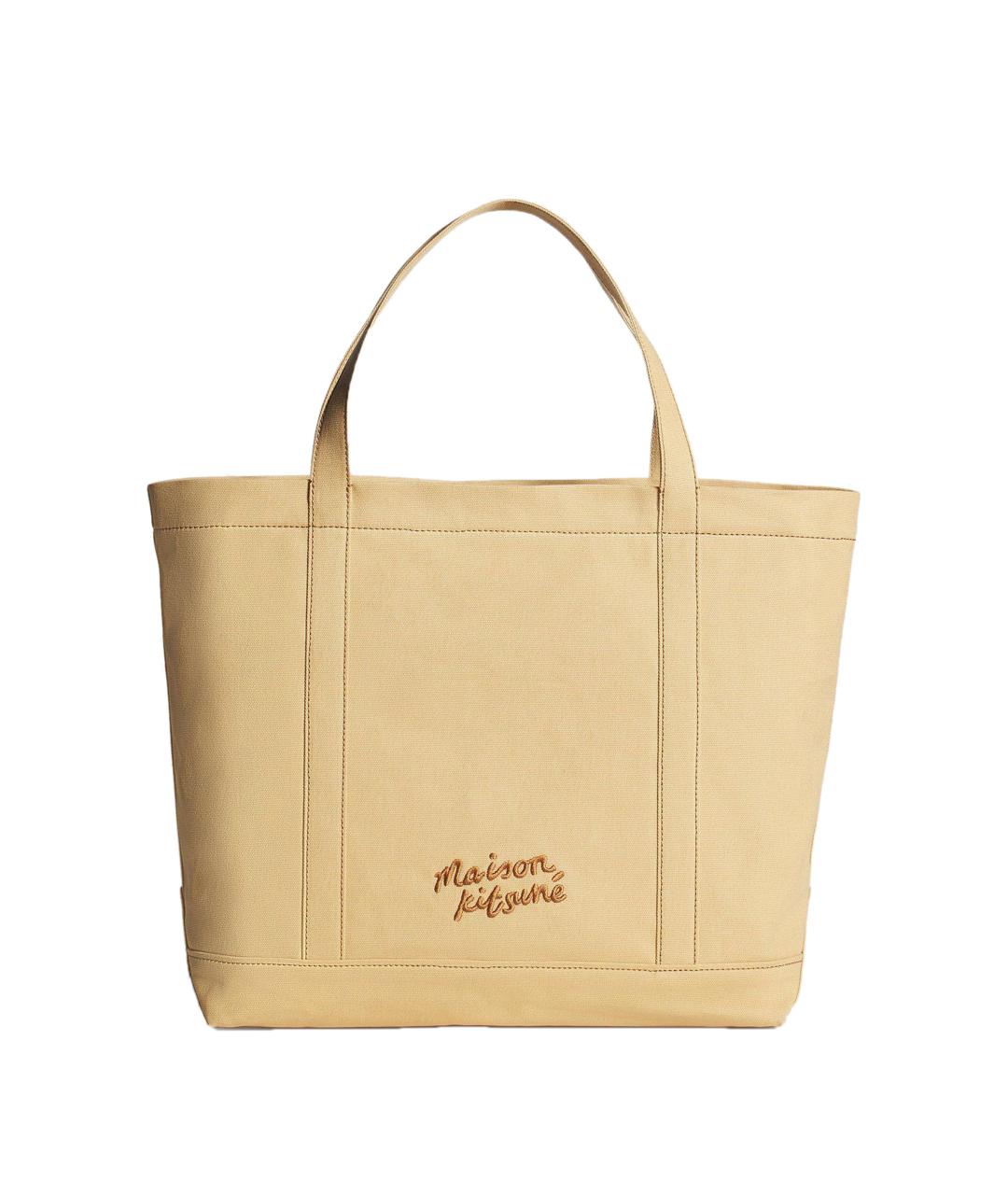 MAISON KITSUNE Бежевая хлопковая сумка тоут, фото 2