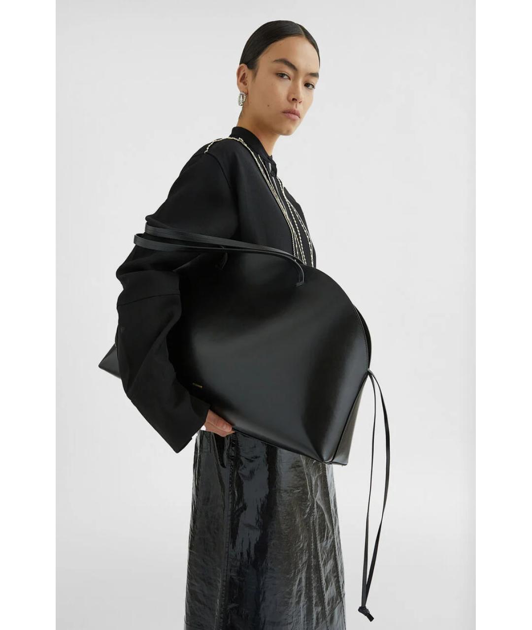 JIL SANDER Черная кожаная сумка тоут, фото 2