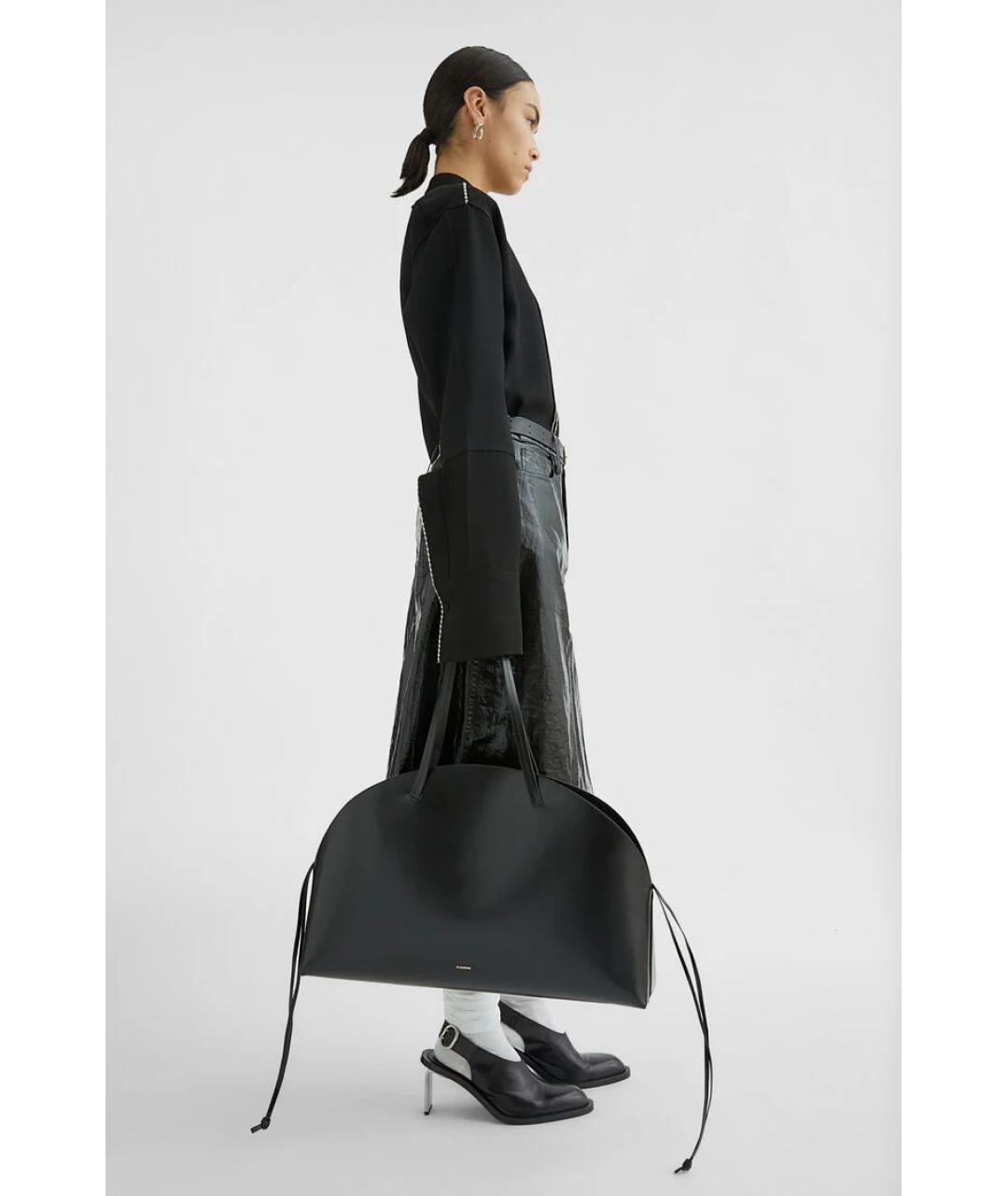 JIL SANDER Черная кожаная сумка тоут, фото 4