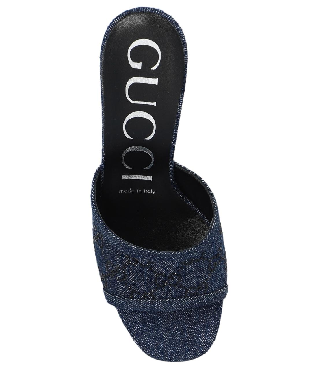 GUCCI Темно-синие текстильные мюли, фото 3