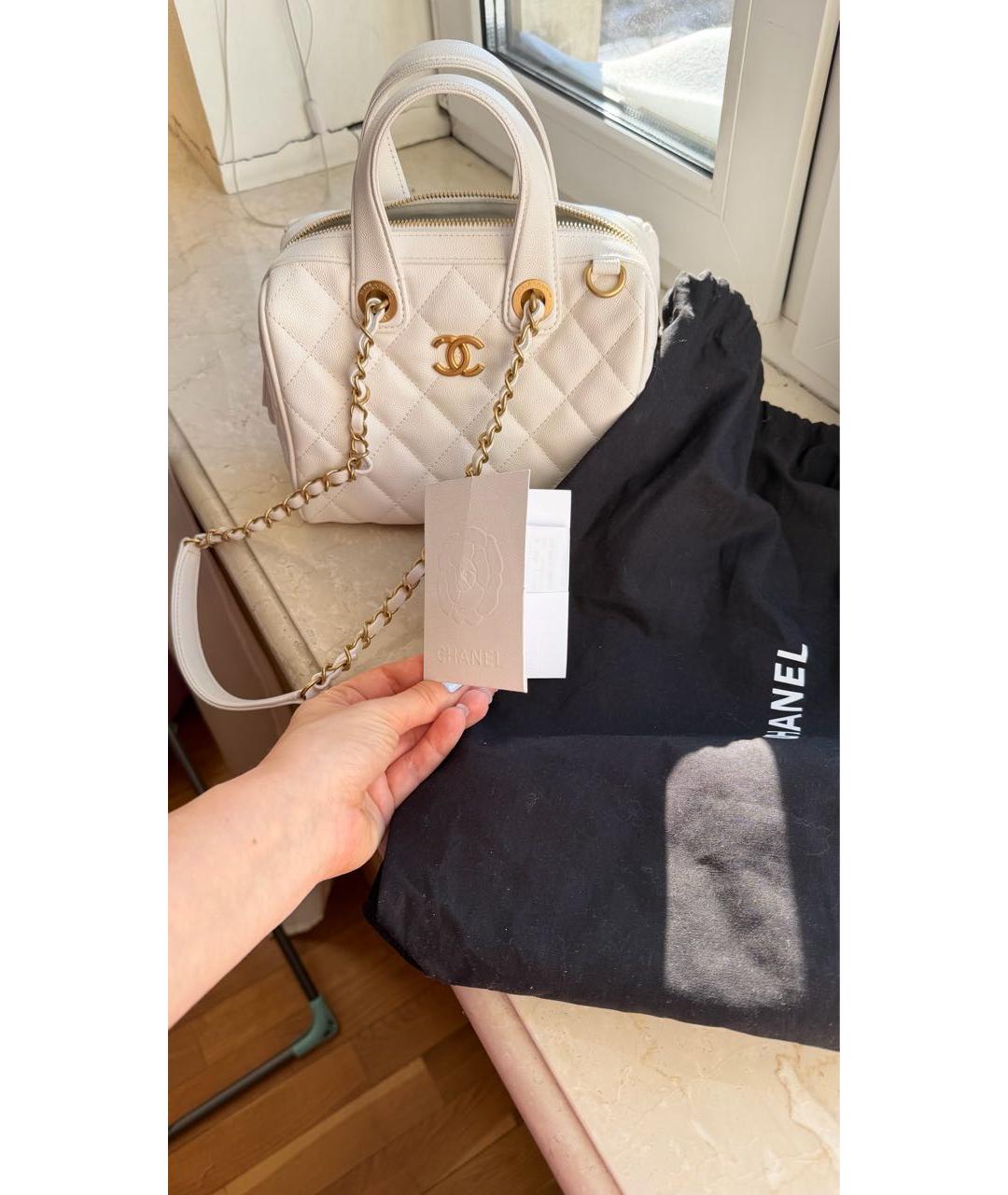 CHANEL Белая кожаная сумка через плечо, фото 8