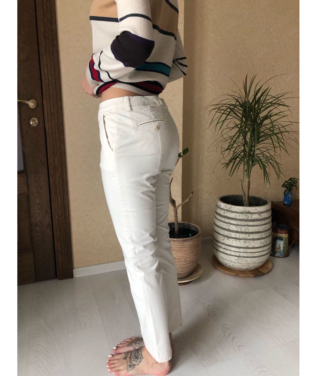 MAX MARA Белые хлопковые брюки узкие, фото 6