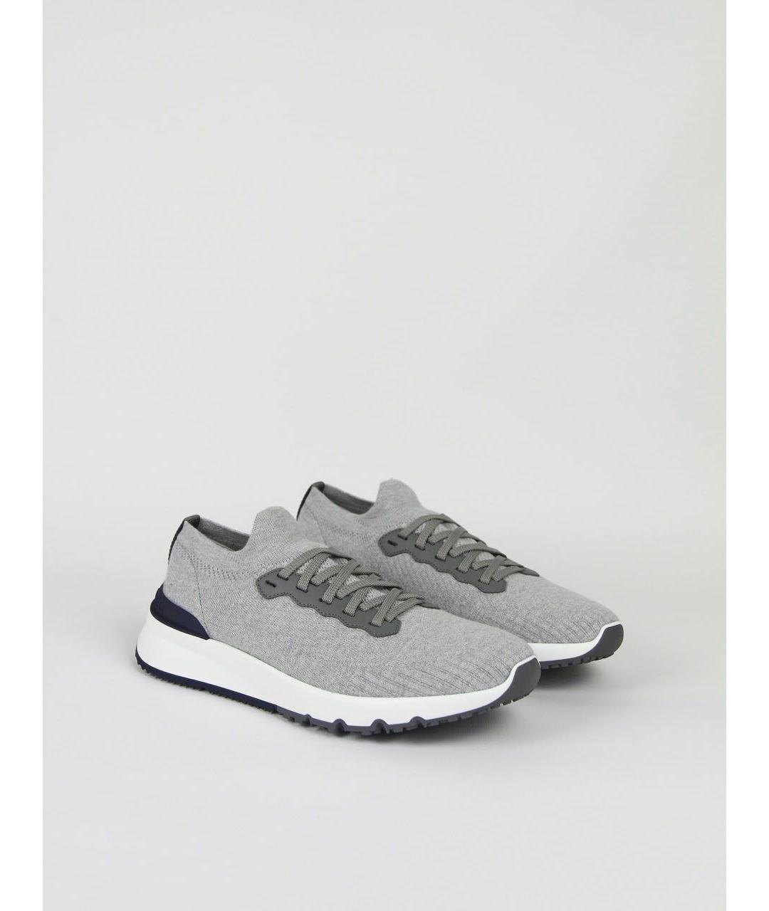 BRUNELLO CUCINELLI Серые текстильные низкие кроссовки / кеды, фото 2