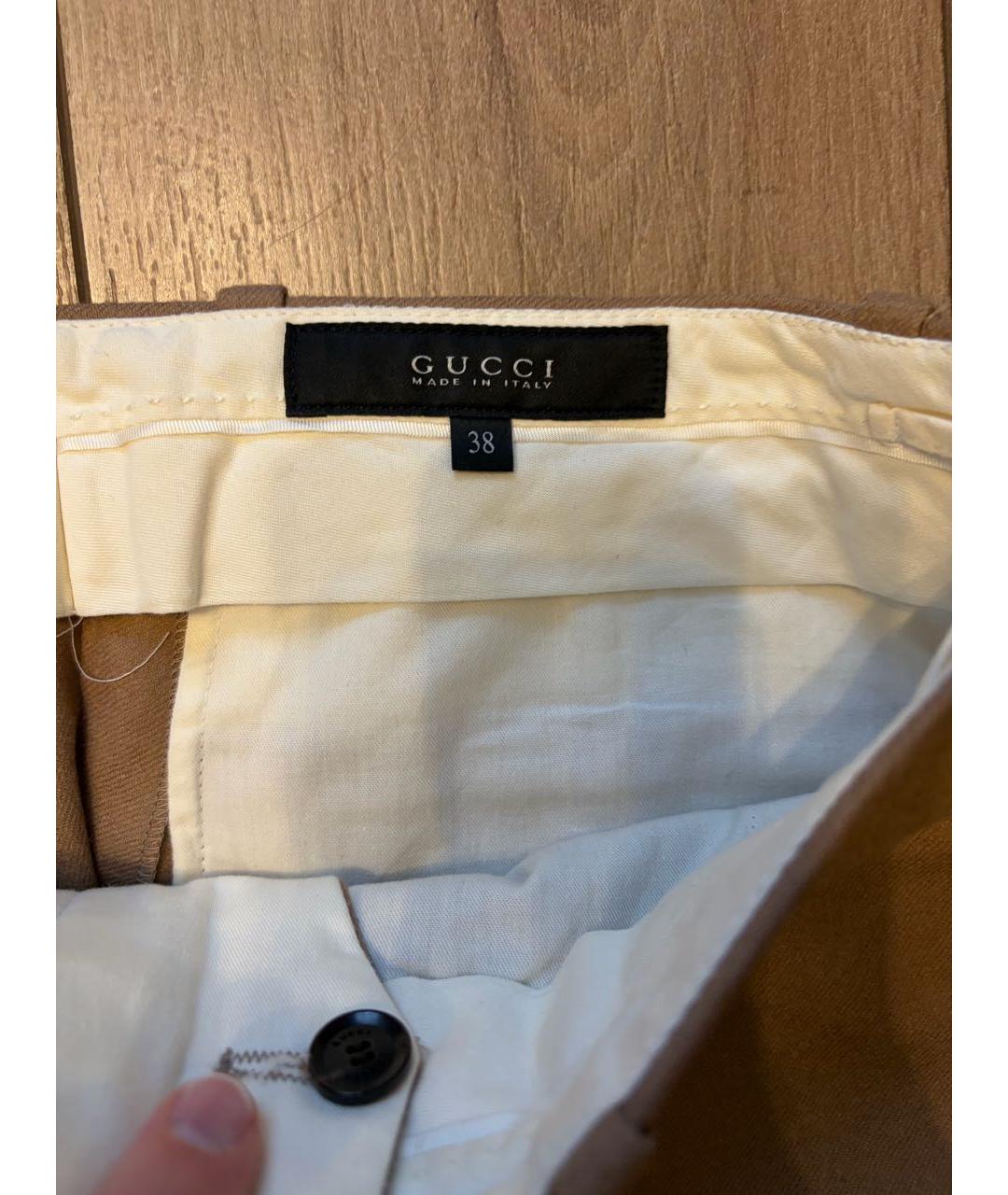 GUCCI Горчичные шерстяные прямые брюки, фото 3