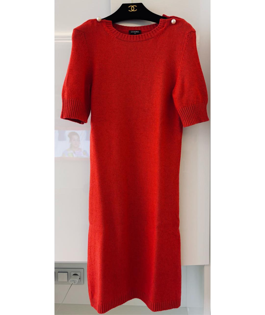 CHANEL Красное кашемировое повседневное платье, фото 7