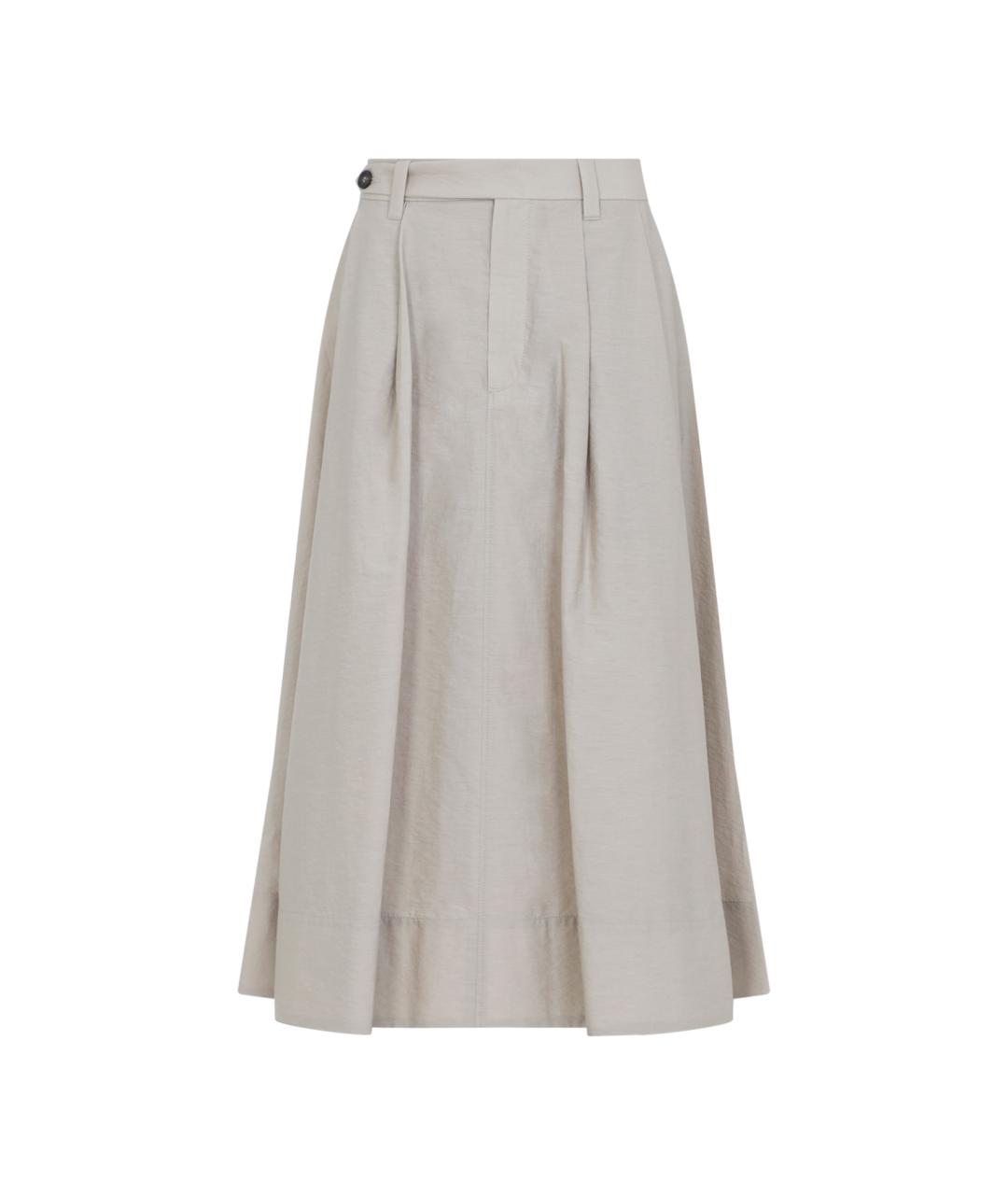 BRUNELLO CUCINELLI Бежевая хлопко-эластановая юбка миди, фото 1