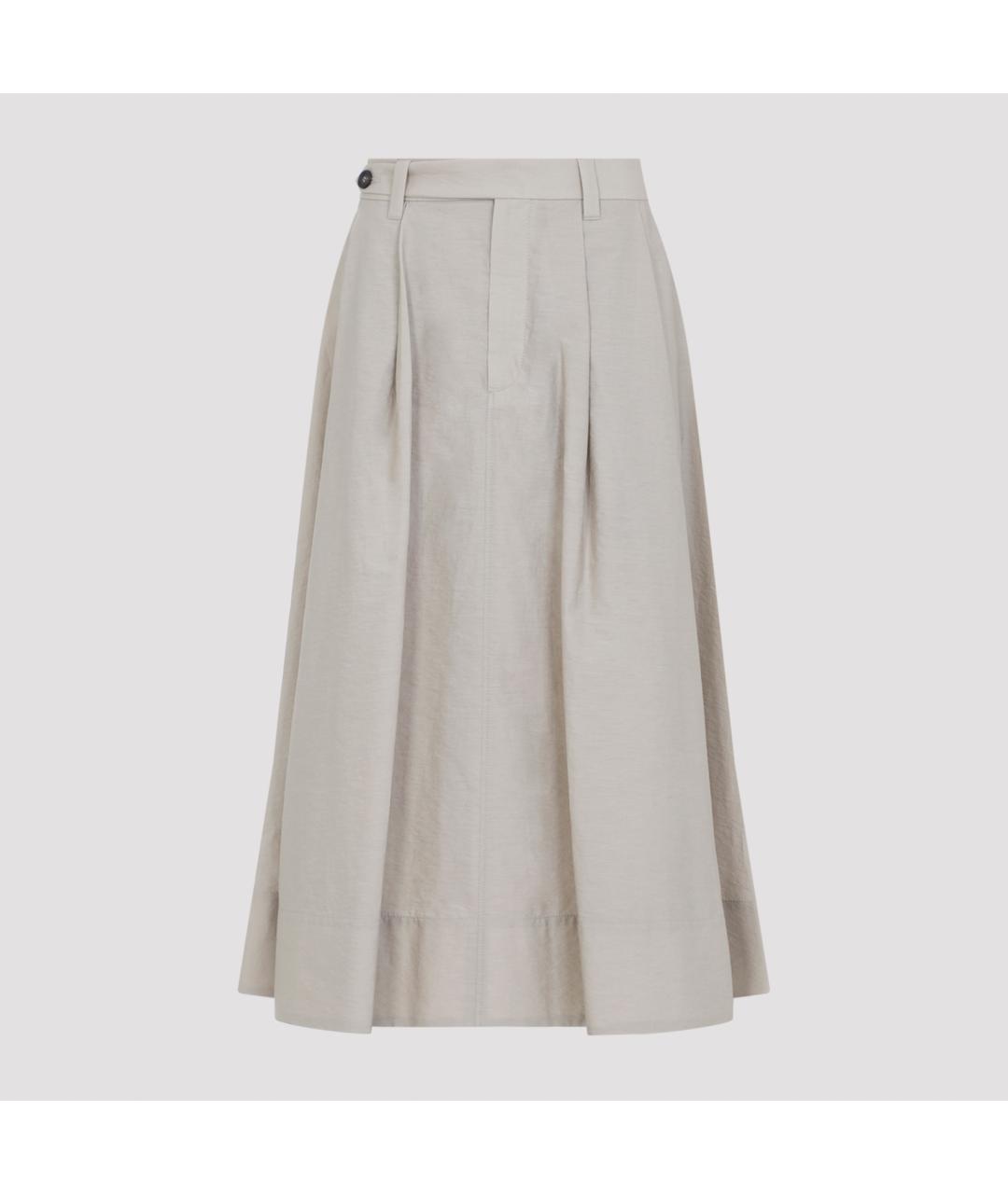 BRUNELLO CUCINELLI Бежевая хлопко-эластановая юбка миди, фото 2