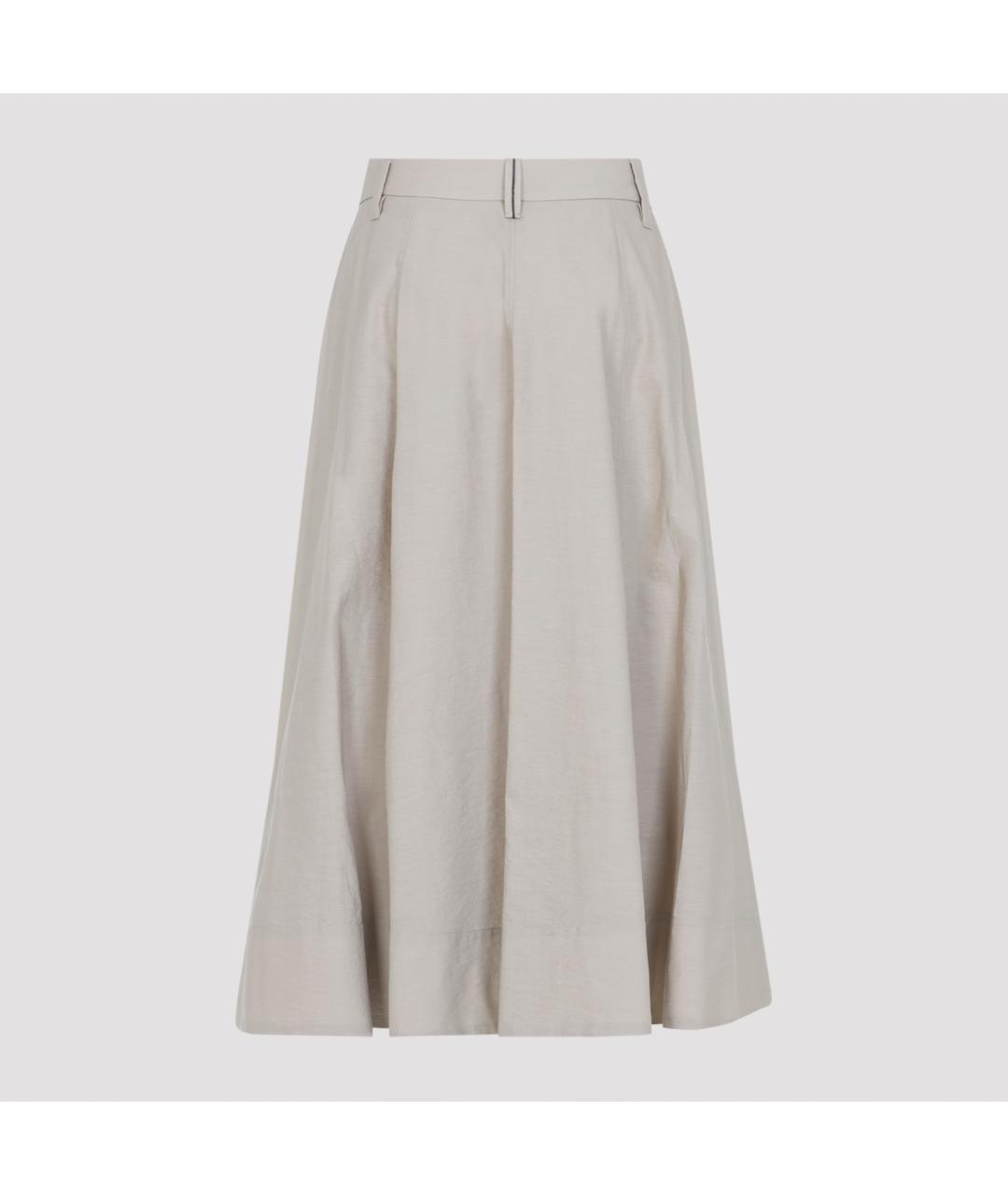 BRUNELLO CUCINELLI Бежевая хлопко-эластановая юбка миди, фото 3