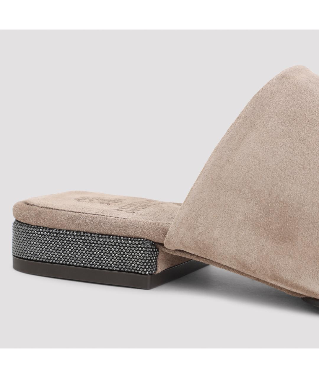 BRUNELLO CUCINELLI Бежевые замшевые шлепанцы, фото 5