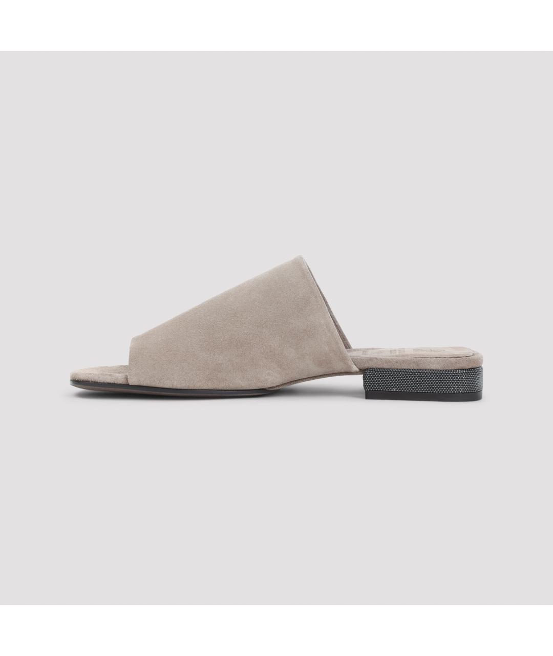 BRUNELLO CUCINELLI Бежевые замшевые шлепанцы, фото 3