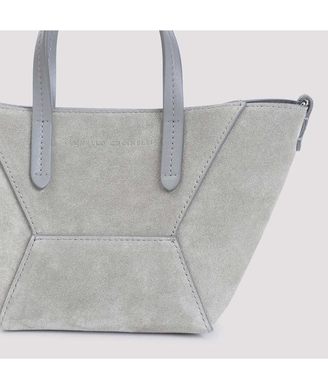 BRUNELLO CUCINELLI Серая замшевая сумка тоут, фото 3