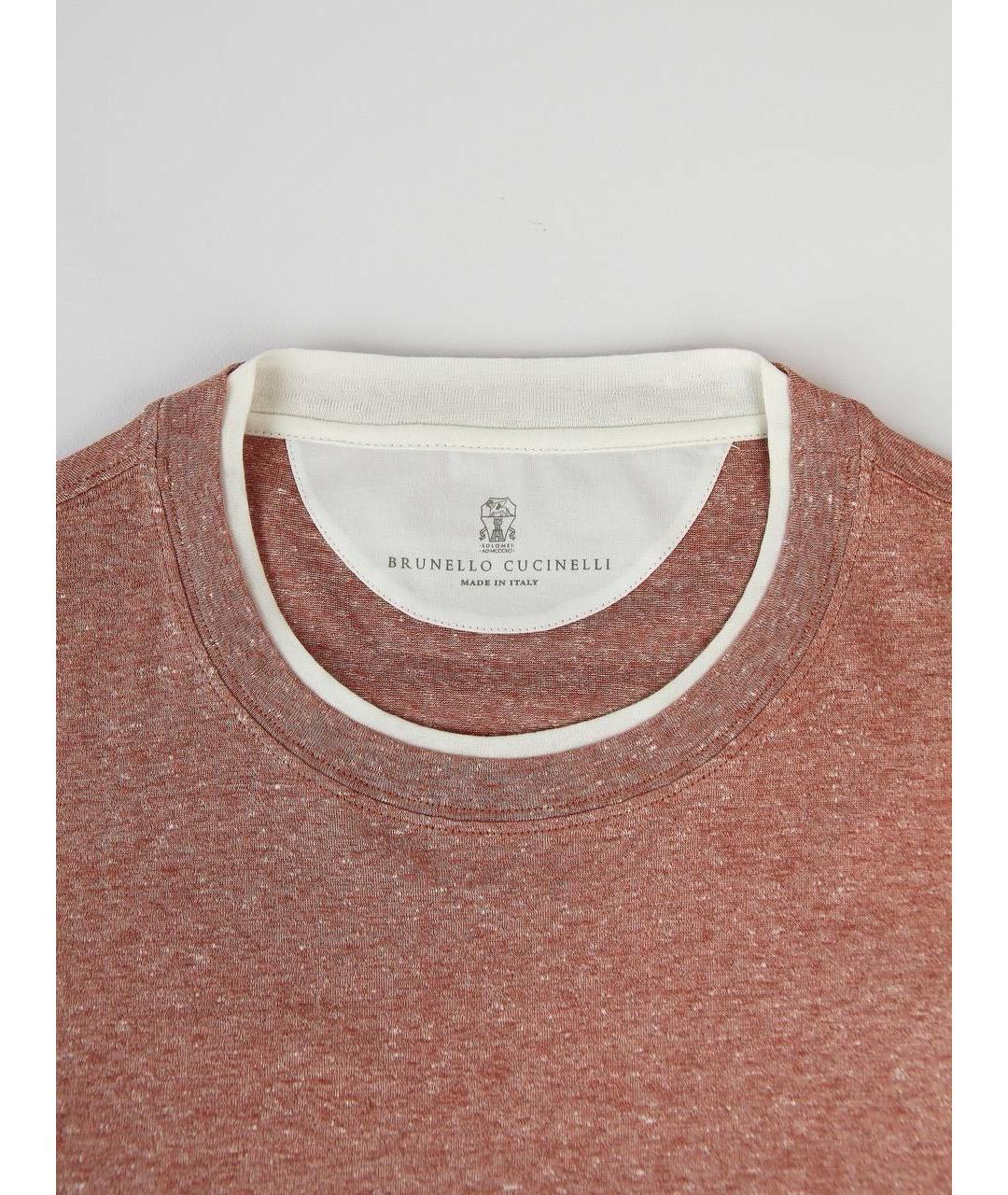 BRUNELLO CUCINELLI Коралловая хлопко-леновая футболка, фото 4
