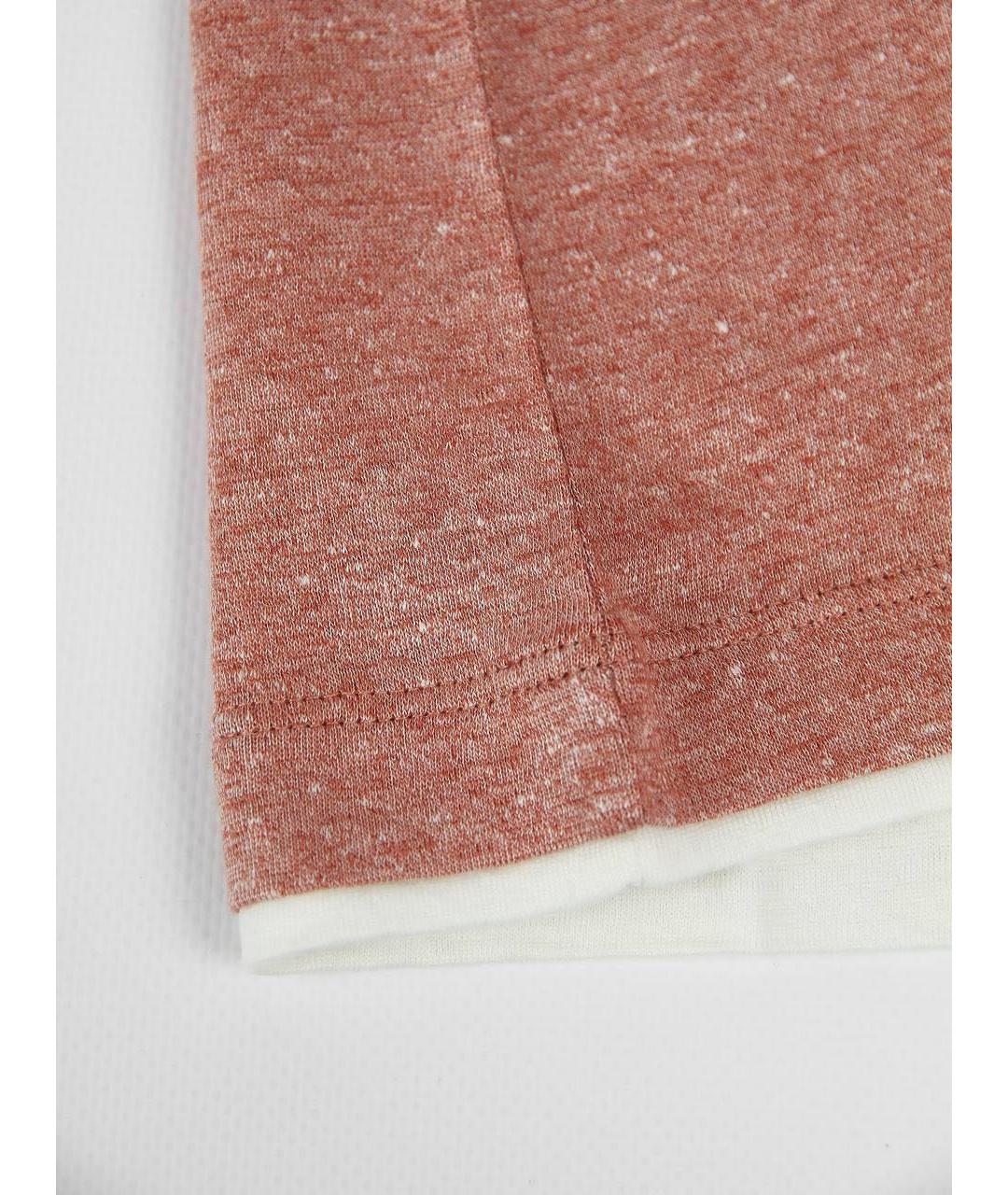 BRUNELLO CUCINELLI Коралловая хлопко-леновая футболка, фото 7