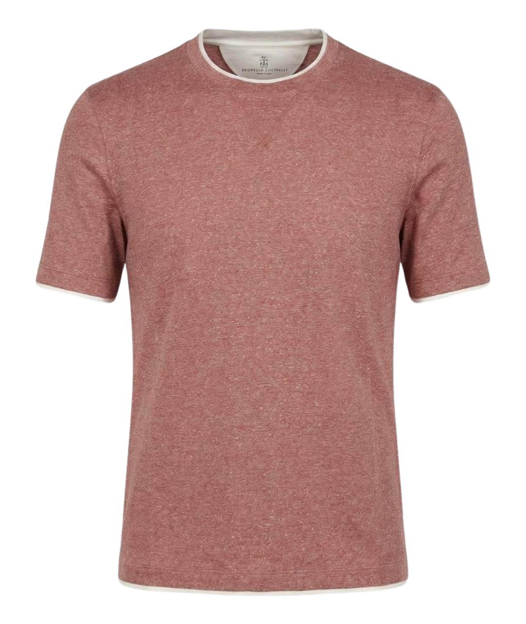 BRUNELLO CUCINELLI Коралловая хлопко-леновая футболка, фото 1