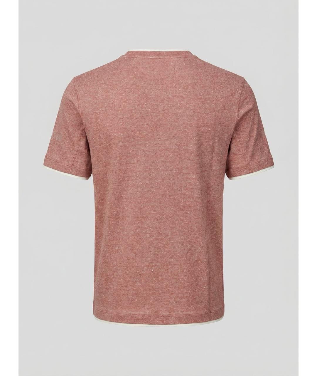 BRUNELLO CUCINELLI Коралловая хлопко-леновая футболка, фото 2