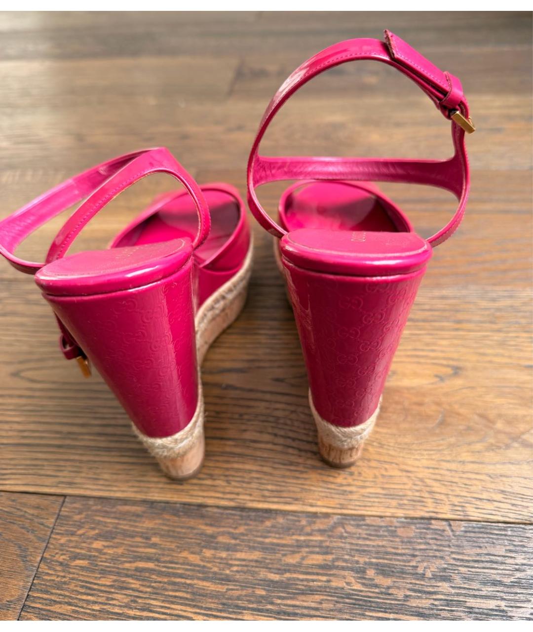 GUCCI Фуксия босоножки из лакированной кожи, фото 4
