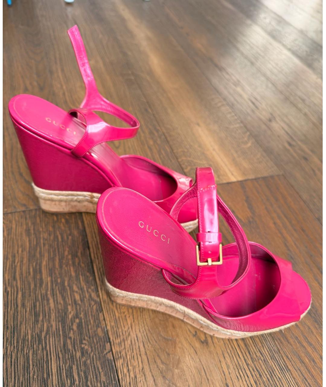 GUCCI Фуксия босоножки из лакированной кожи, фото 5
