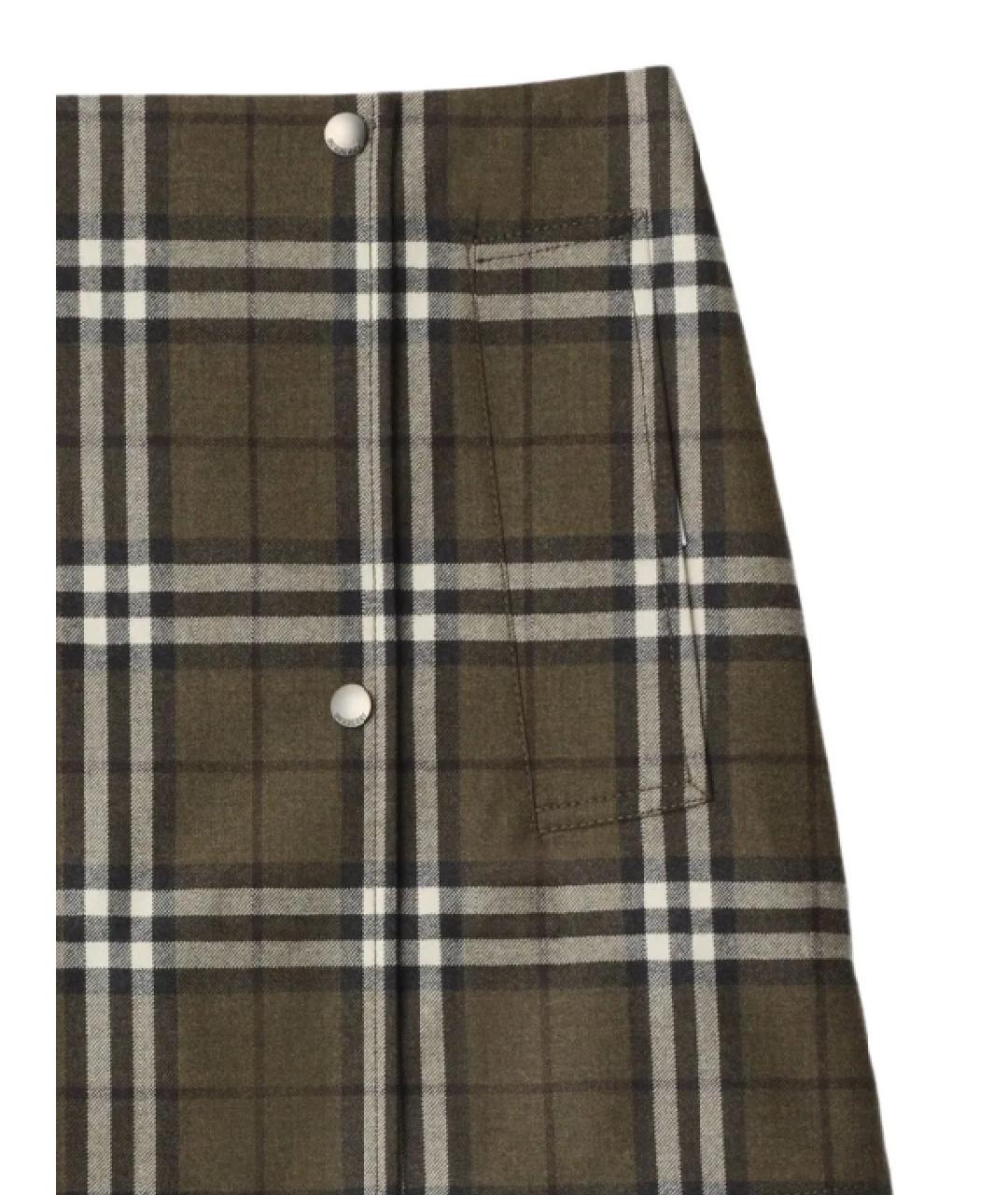 BURBERRY Хаки шерстяная юбка мини, фото 2