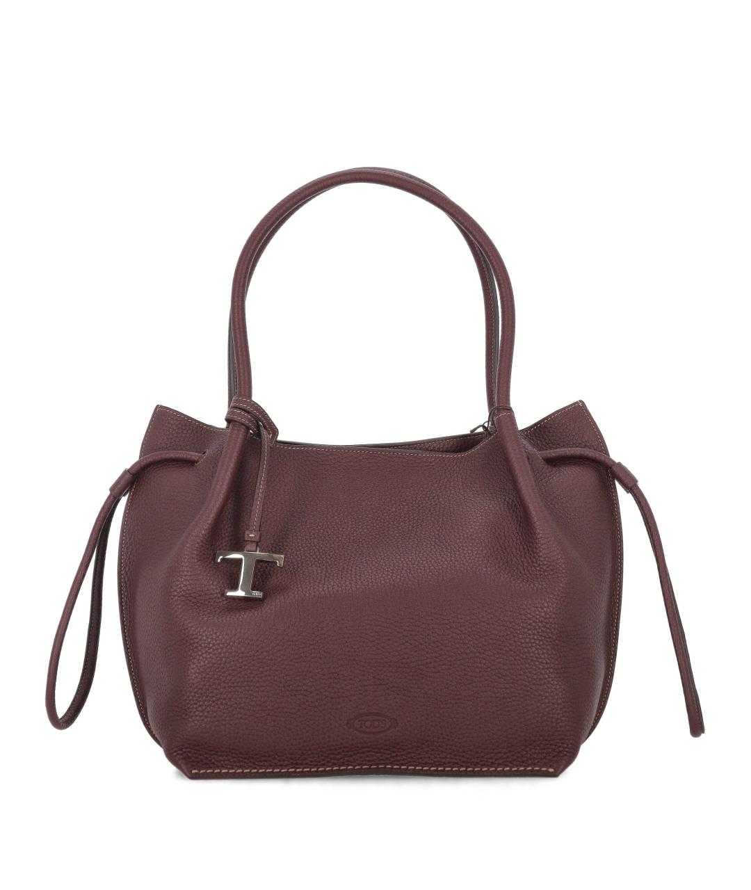 TOD'S Бордовая кожаная сумка тоут, фото 1